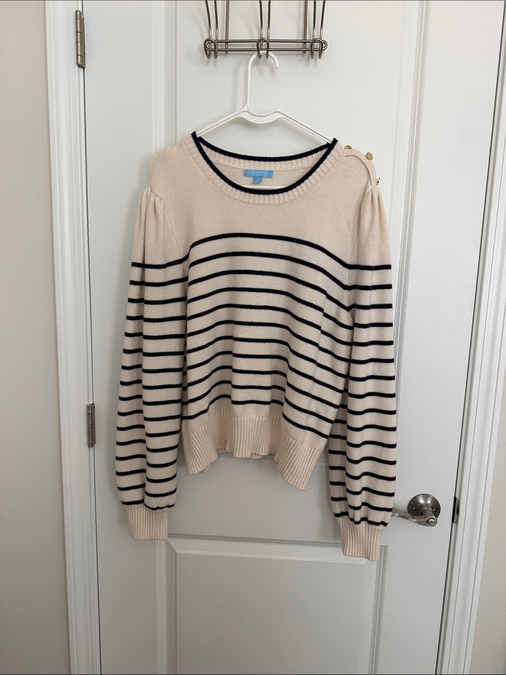 Draper James Striped Crewneck Sweater - Cream with Navy Stripes